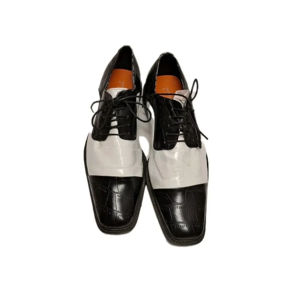 Antonio Correlli Elite Dress Shoes Black White Faux Leather Size 11 #6089